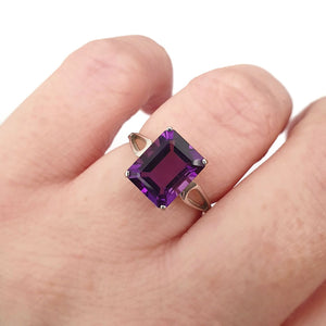 Split Shank Emerald Cut Amethyst Ring