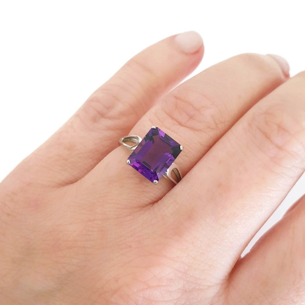 Split Shank Emerald Cut Amethyst Ring