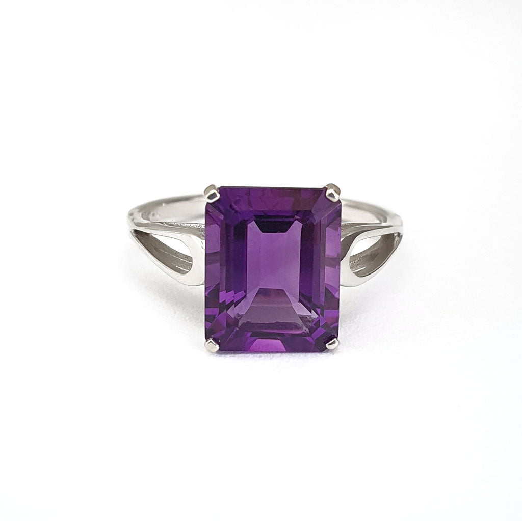Split Shank Emerald Cut Amethyst Ring