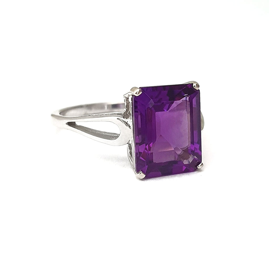 Split Shank Emerald Cut Amethyst Ring