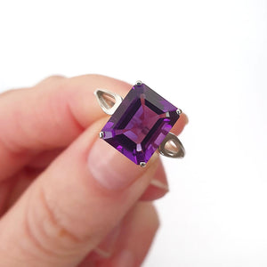 Split Shank Emerald Cut Amethyst Ring