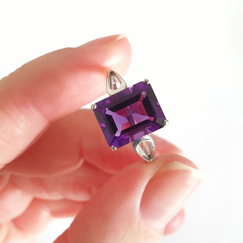 Split Shank Emerald Cut Amethyst Ring