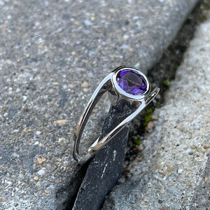 Split Shank Amethyst Round Bezel Set Ring