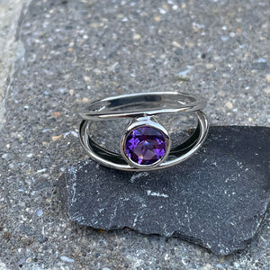 Split Shank Amethyst Round Bezel Set Ring