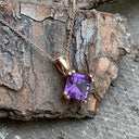 Amethyst Rose Gold Double Claw Square Cut Pendant