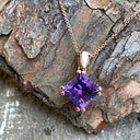 Amethyst Rose Gold Double Claw Square Cut Pendant
