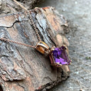 Amethyst Rose Gold Double Claw Square Cut Pendant
