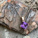 Amethyst Rose Gold Double Claw Square Cut Pendant