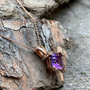 Amethyst Rose Gold Double Claw Square Cut Pendant