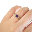 Square Cut Amethyst, Diamond and Yellow gold ring