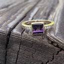 Square Cut Amethyst, Diamond and Yellow gold ring