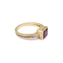 Square Cut Amethyst, Diamond and Yellow gold ring