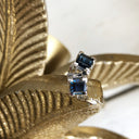 Square Cut Blue Sapphire White Gold Studs