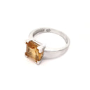  Square Cut Citrine with V Claw and Dipped Shoulders Ring