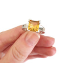  Square Cut Citrine with V Claw and Dipped Shoulders Ring