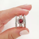 Square Diamond Halo, Cushion Cut Pink Tourmaline and Diamond Band Wedding Set