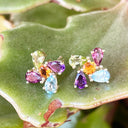 Starburst Multicolour Gemstone Yellow Gold Earrings