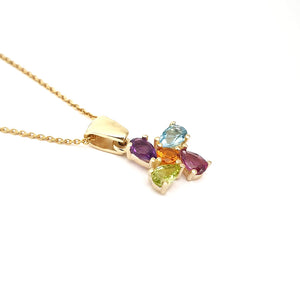 Starburst Multicolour Gemstone Yellow Gold Pendant