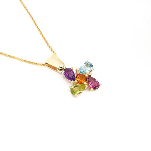 Starburst Multicolour Gemstone Yellow Gold Pendant