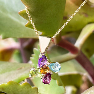 Starburst Multicolour Gemstone Yellow Gold Pendant