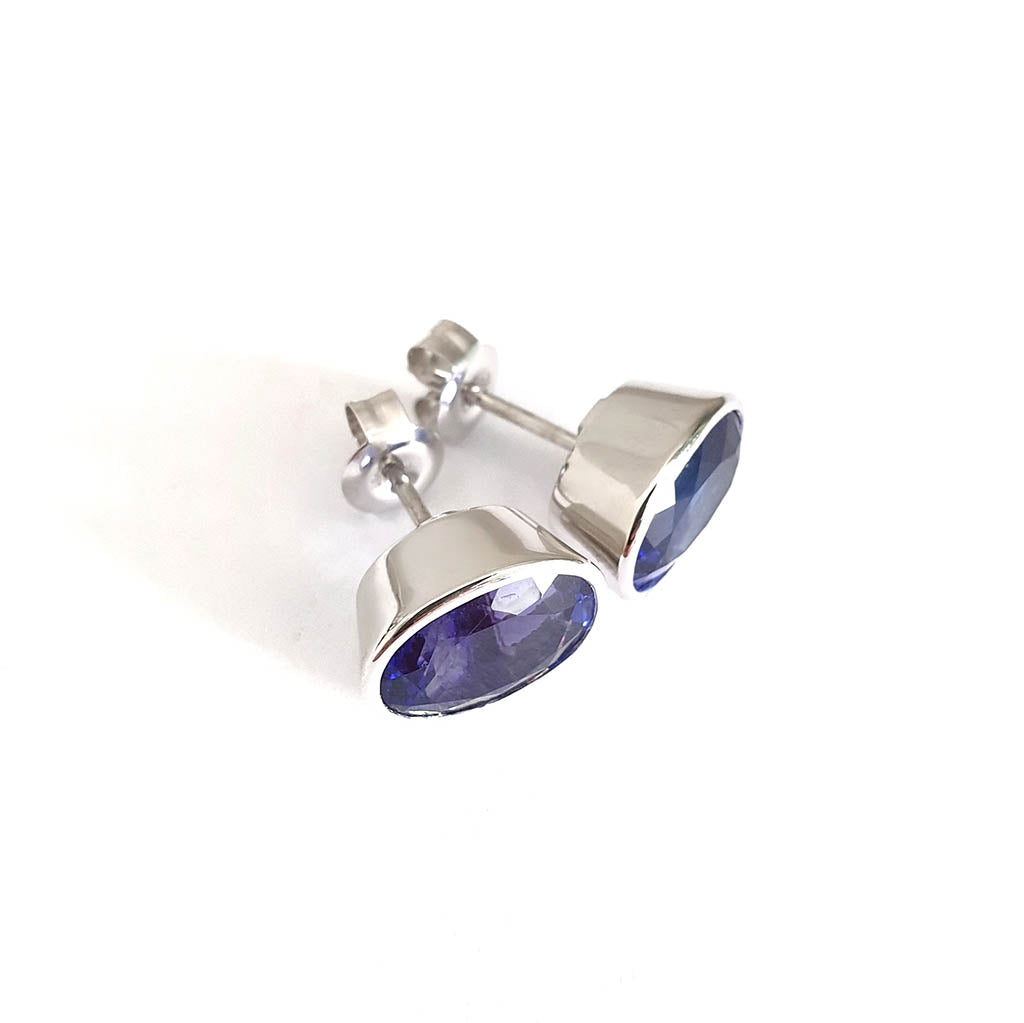 Statement Bezel Set Oval Cut Tanzanite Studs