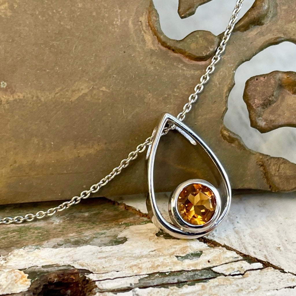 Streamlined Teardrop Citrine Slider Pendant