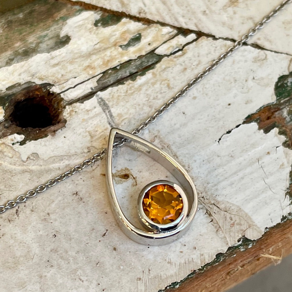 Streamlined Teardrop Citrine Slider Pendant