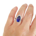 Stunning Pronounced Diamond Halo Pear Cut Tanzanite Ring