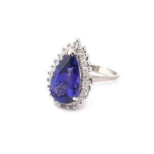 Stunning Pronounced Diamond Halo Pear Cut Tanzanite Ring