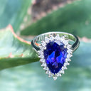 Stunning Pronounced Diamond Halo Pear Cut Tanzanite Ring
