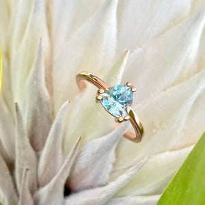 Stunning Rose Gold Solitaire Triliant Cut Aquamarine Ring