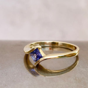 Stunning Solitaire Square Tanzanite Yellow Gold Ring