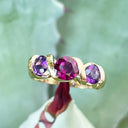 Stylish Amethyst and Rhodolite Yellow Gold Twist Ring