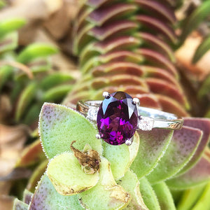 Stylish Oval Grape Garnet and Accent Diamond ring