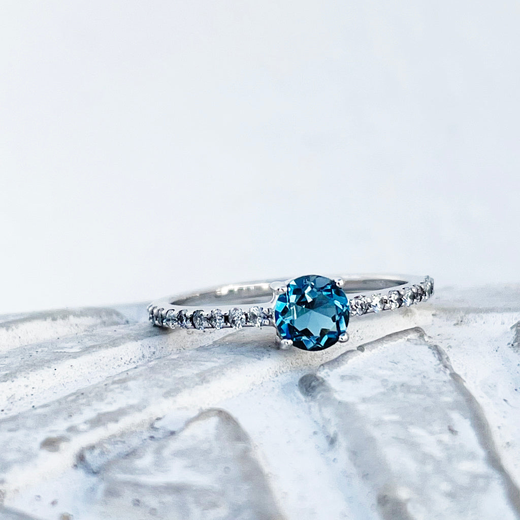 Subtlety Decadent London Blue Topaz with Diamond Band Ring