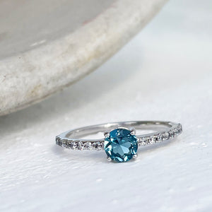 Subtlety Decadent London Blue Topaz with Diamond Band Ring