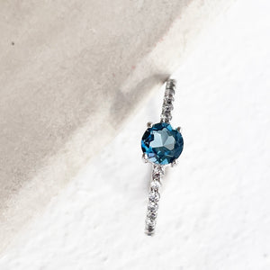 Subtlety Decadent London Blue Topaz with Diamond Band Ring