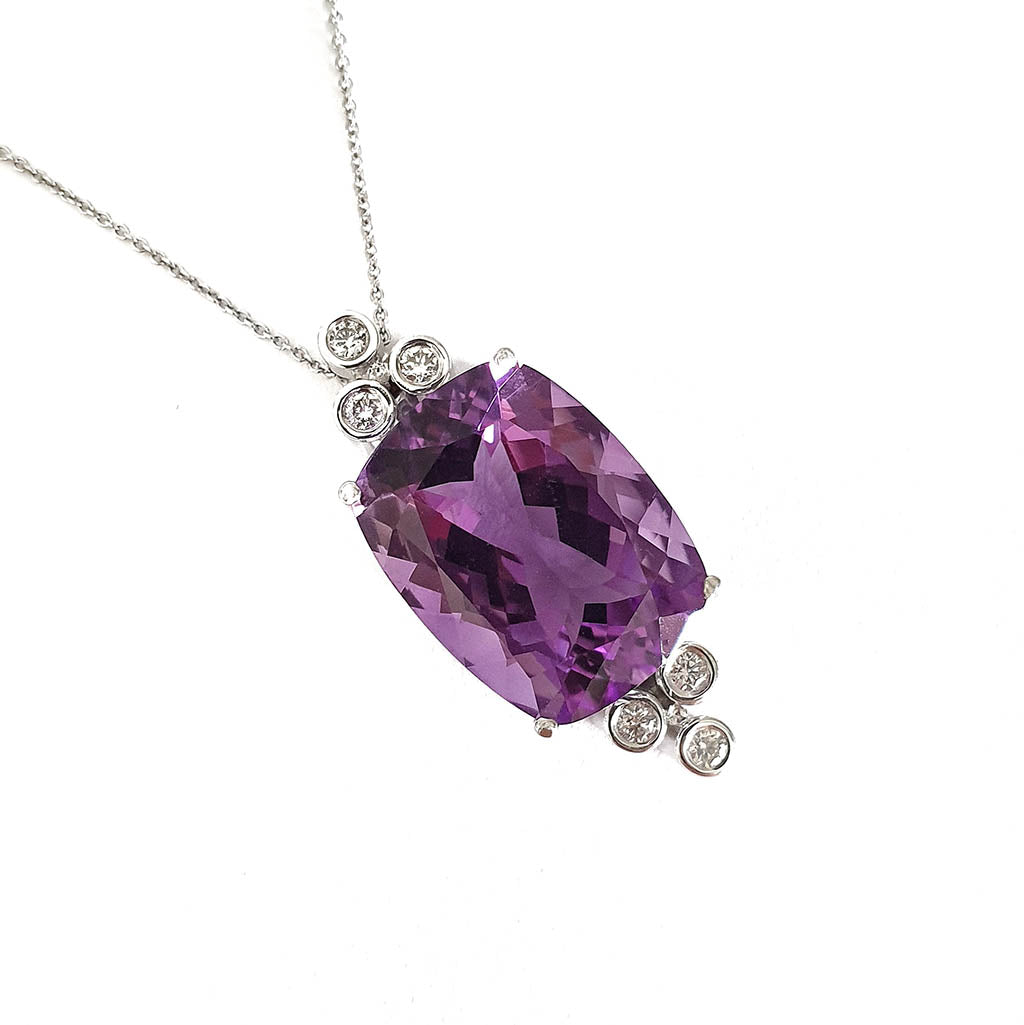 Sumptuous Handcrafted Double Diamond Trilogy Amethyst Pendant