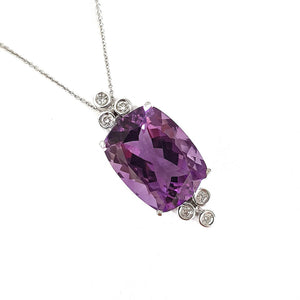 Sumptuous Handcrafted Double Diamond Trilogy Amethyst Pendant