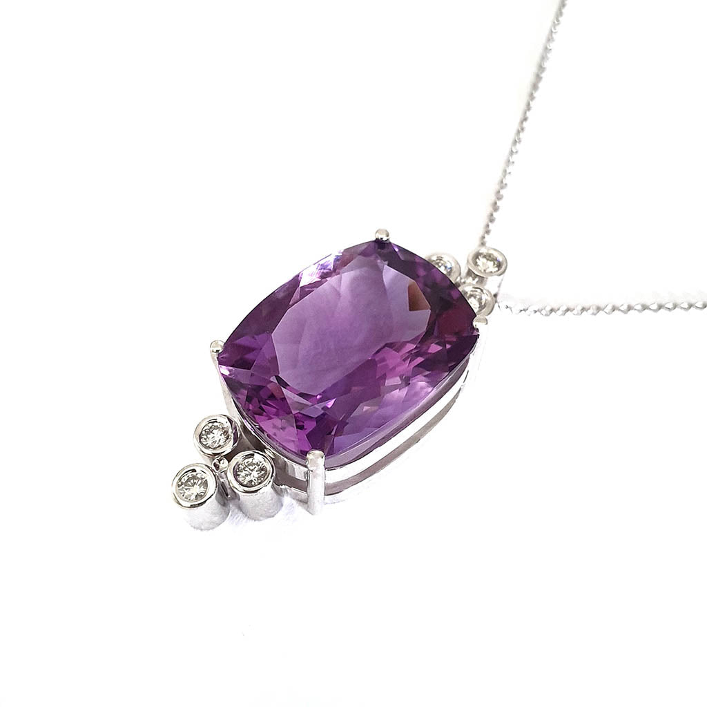 Sumptuous Handcrafted Double Diamond Trilogy Amethyst Pendant