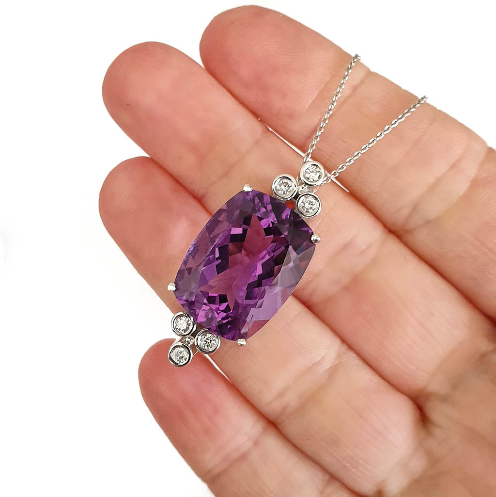 Sumptuous Handcrafted Double Diamond Trilogy Amethyst Pendant