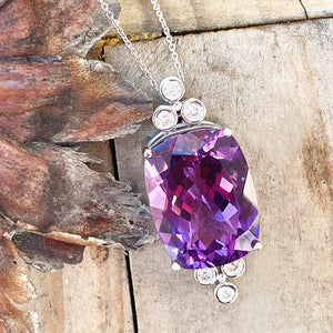 Sumptuous Handcrafted Double Diamond Trilogy Amethyst Pendant