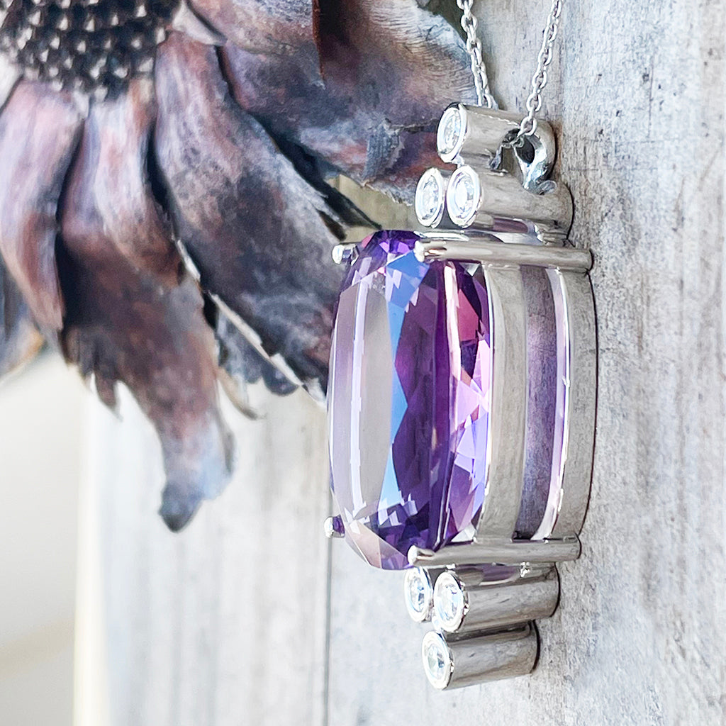Sumptuous Handcrafted Double Diamond Trilogy Amethyst Pendant