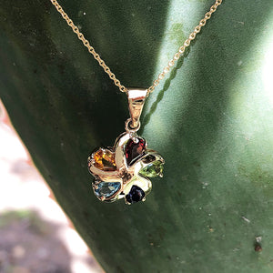 Sun Swirl Rainbow Gemstone Yellow Gold Pendant