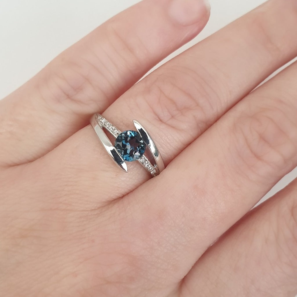 Symbolic London Blue Topaz RingSymbolic London Blue Topaz and Diamond Split Shank Ring