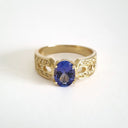 Tanzanite and Diamond Decorative Shoulder Yellow Gold Ring