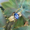 Tanzanite and Diamond Decorative Shoulder Yellow Gold Ring