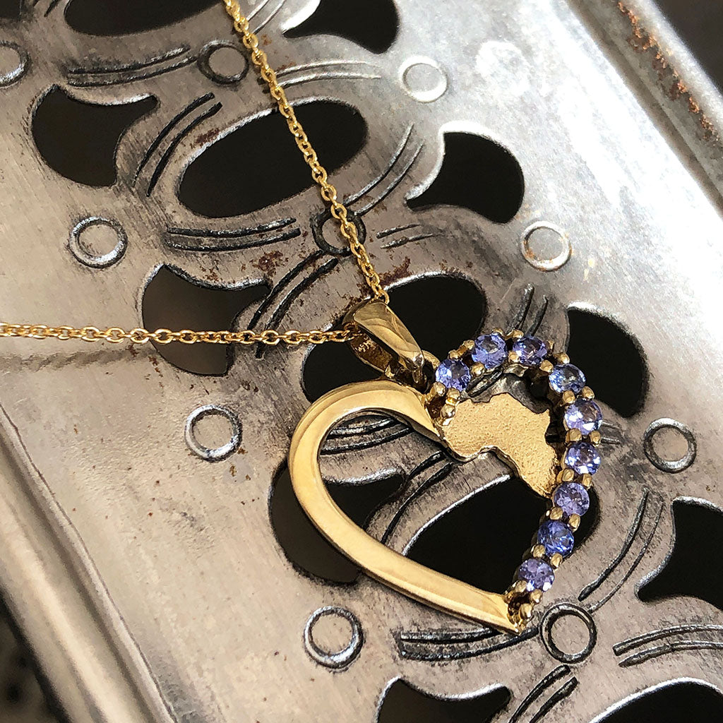 Tanzanite and Hammered Africa Heart Pendant