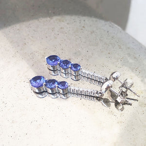 Tanzanite and Six Diamond Drop Earrings
