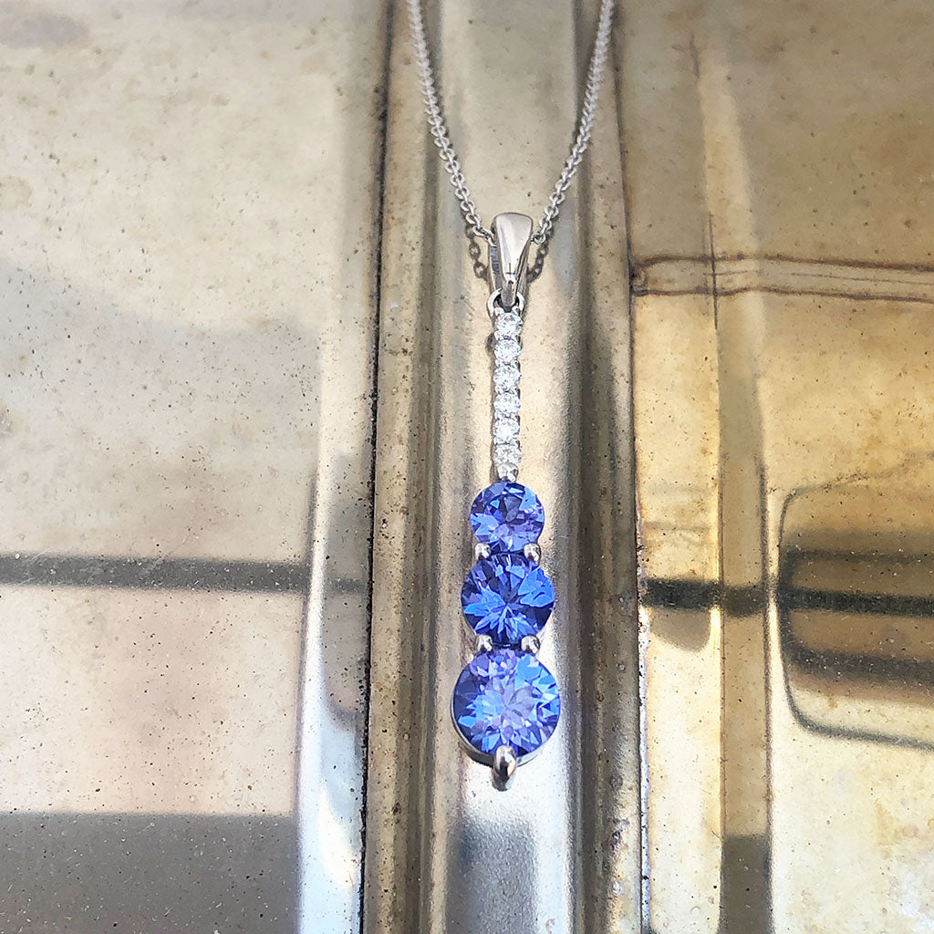 Tanzanite and Six Diamond Drop Pendant